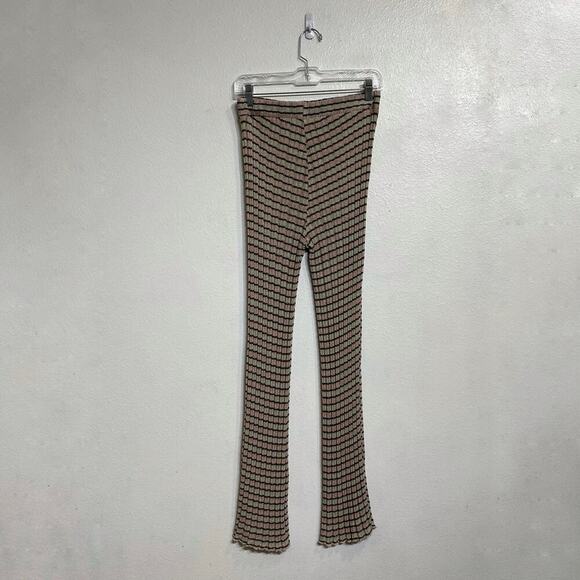 Zara Pink Striped Knit High Rise Kick Flare Pants Sz M - Picture 7 of 10